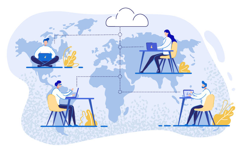 design company uses cloud system in distance work and data shorage.