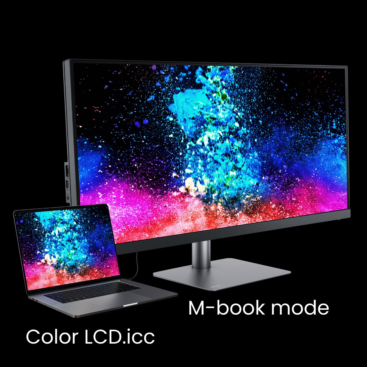 BenQ PD3420Q ships from the factory with default color settings that perfectly match Mac® and MacBook® Pro laptop colors and BenQ exclusive M-Book mode on the PD3420Q provides active color syncing between Macs and the monitor while you work.