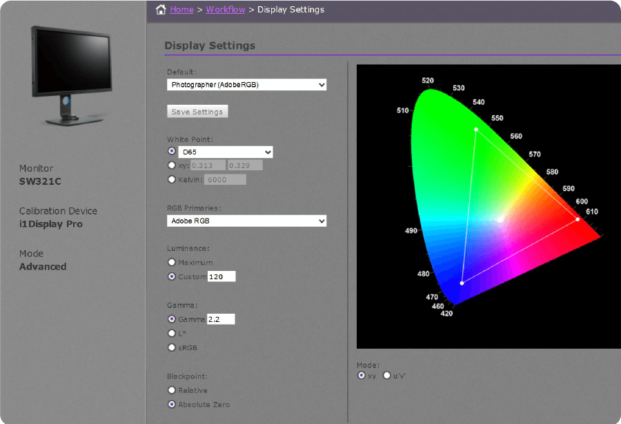professionell färgkalibrering kompletteras med anpassade RGB-primärinställningar för att få mer detaljerade justeringar