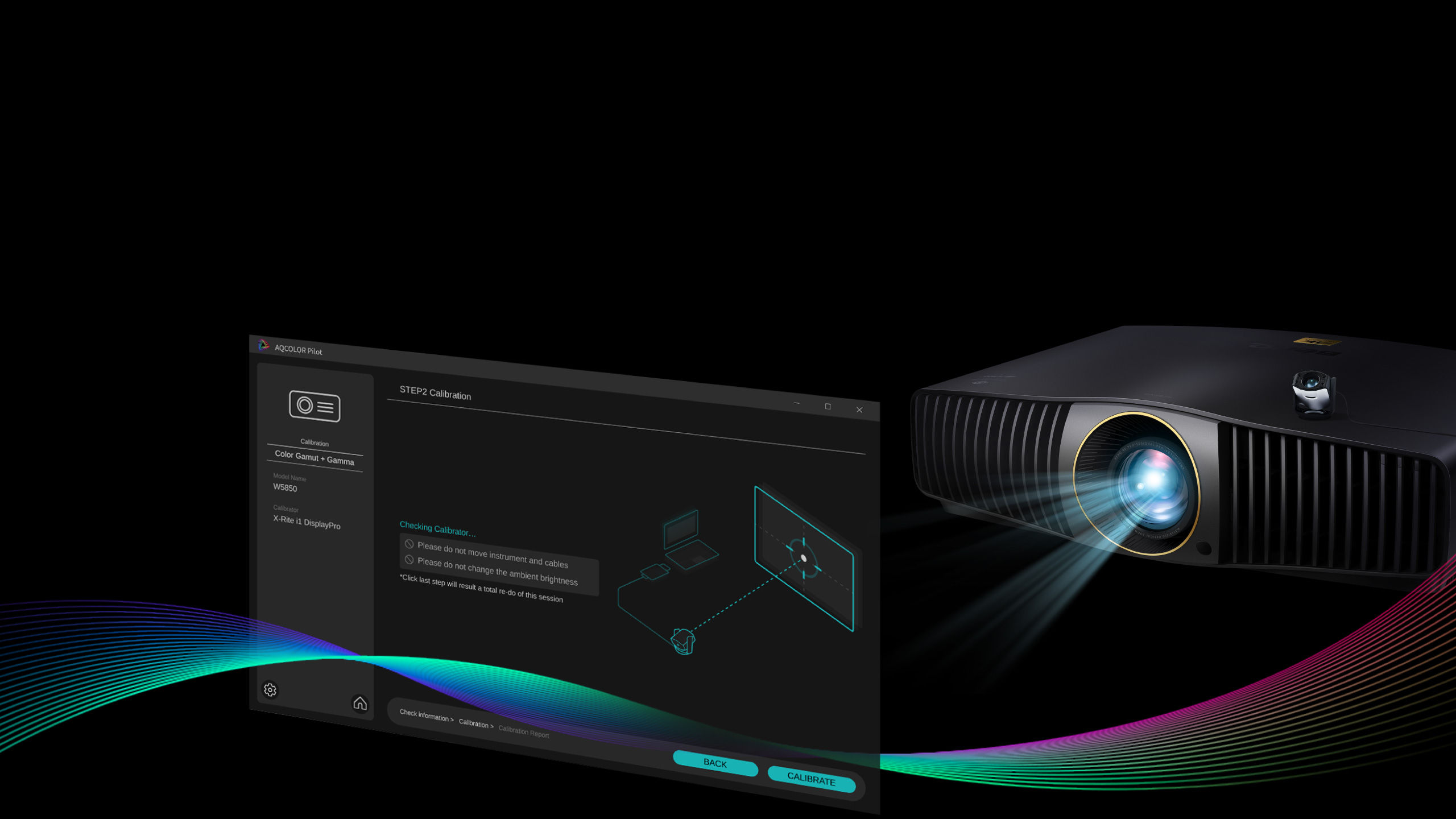 BenQ AQCOLOR Pilot projector calibration software for W Series home cinema projector Rec.709 DCI-P3 industrial-level color calibration
