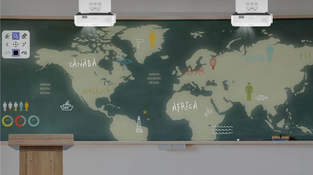 BenQ PointWrite kit coupled with QWrite software to seamlessly integrate with BenQ projectors for a truly collaborative environment on the extended screen