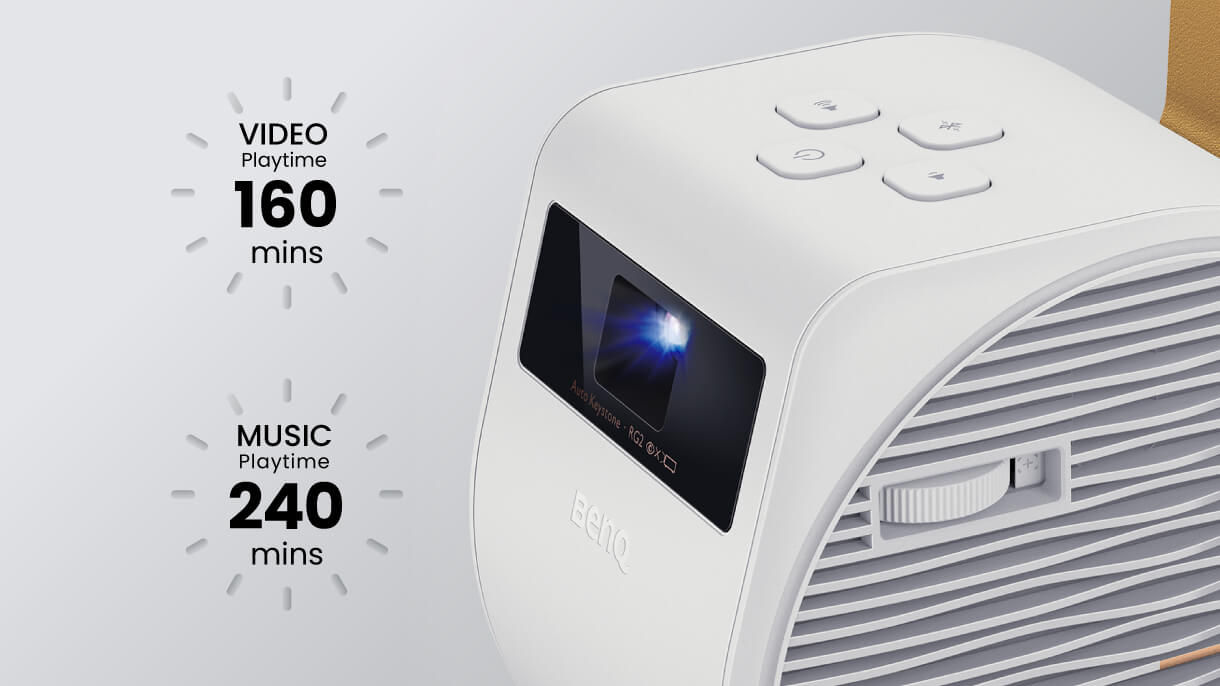 The BenQ GV11 portable projector with a built-in battery offers 160 minutes of non-stop entertainment. 