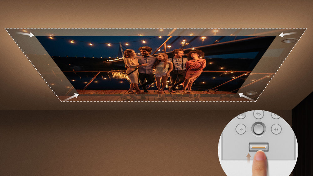GV50 portable ceiling projector with digital zoom to easily resize the image