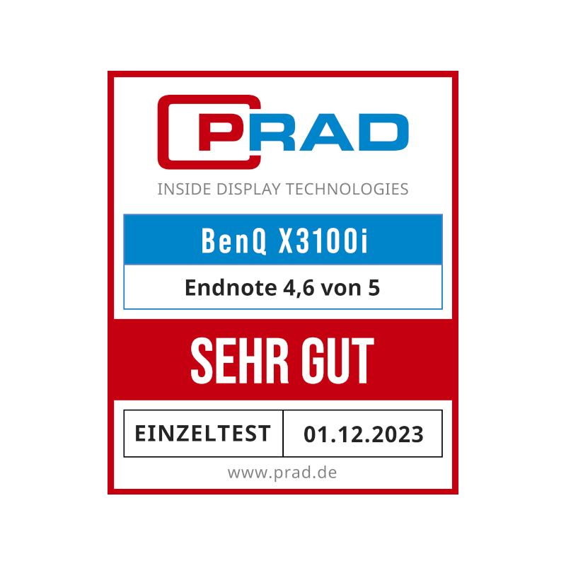 Testsiegel von PRAD für den BenQ Beamer X3100i
