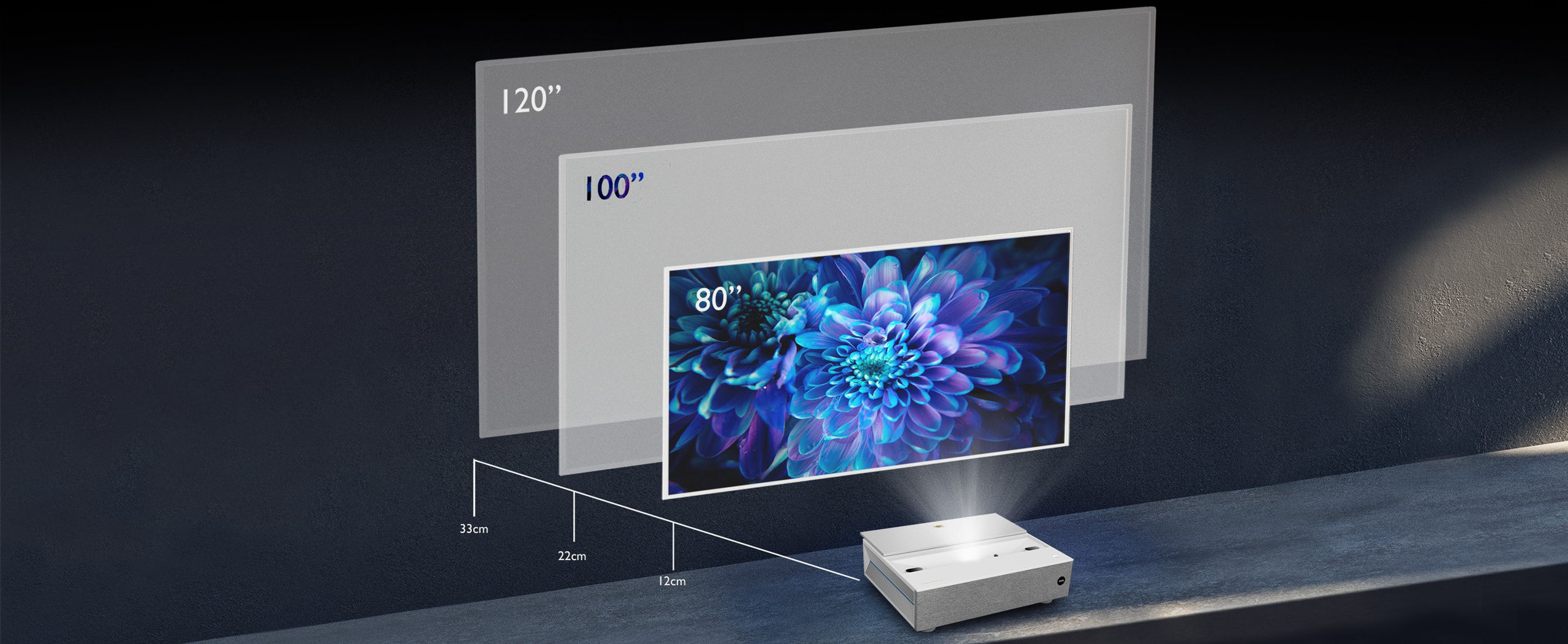 雷射電視V6000搭載極精密 18群專為4K清晰畫質打造的光學高畫質鏡頭，搭配 0.25:1 超短投射比，不用大空間也有大畫面。