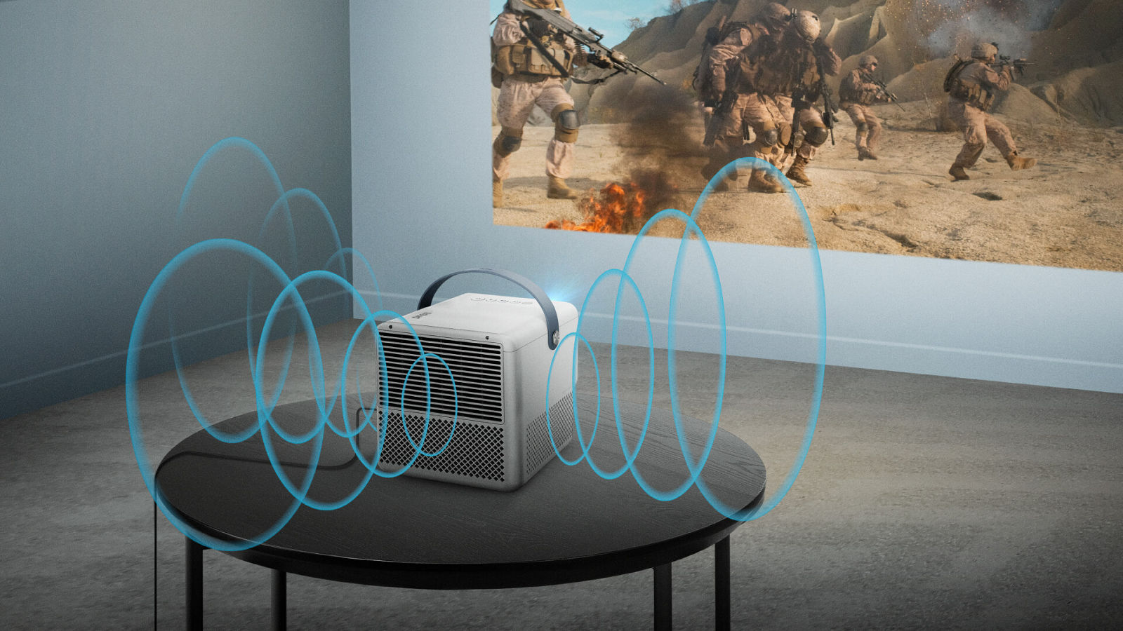 BenQ GP100A con sistema audio 2.1-channel da 20 W integrato che fornisce un audio ricco e coinvolgente da basso a medio raggio