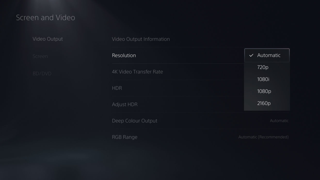setting độ phân giải màn hình với PS5