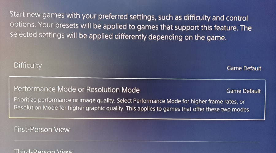 How to Preset Game Difficulty, Resolution, and More on PS5