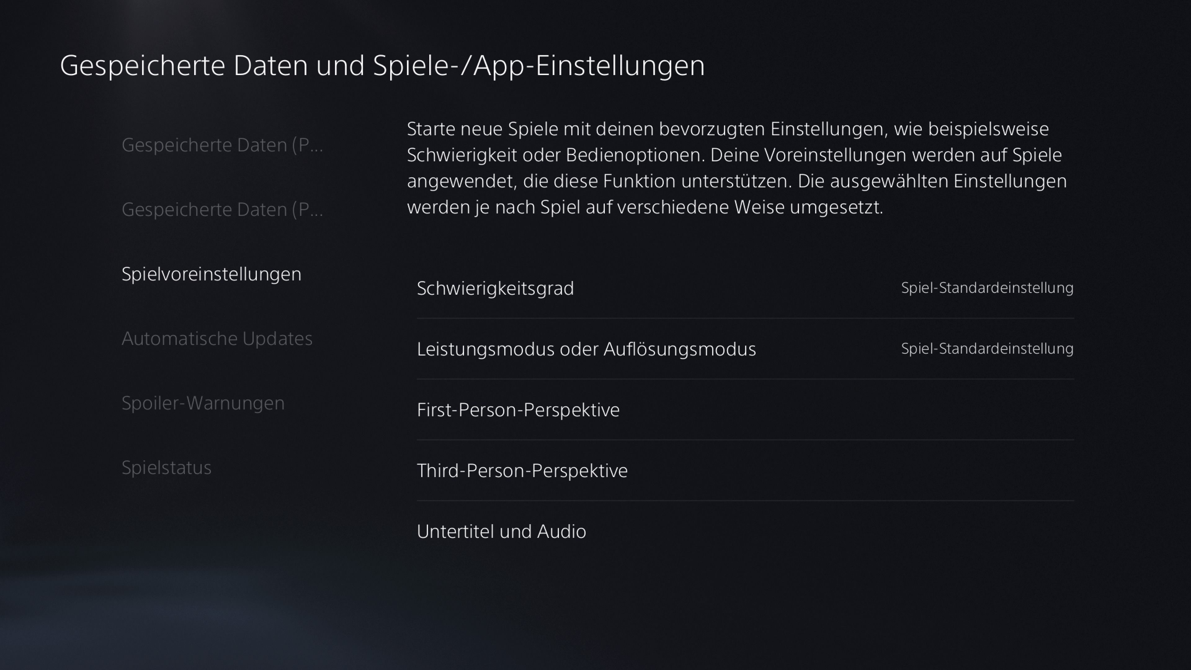 Die PS5 Spielvoreinstellungen erlauben dir Optionen wie die Leistung, die Auflösung oder die Audioeinstellungen anzupassen.