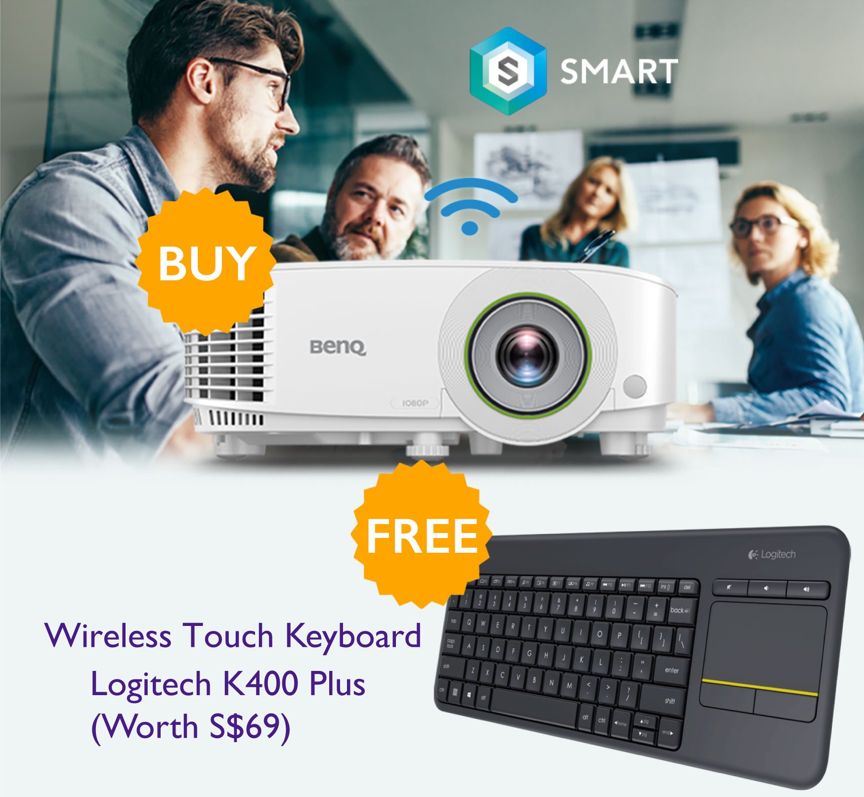 Buy BenQ Smart Projector and get FREE Logitech wireless touch keyboard