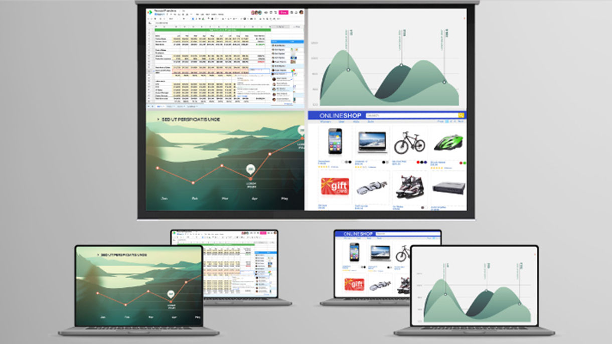 Share content or collaborate in four windows on a big screen via Miracast, AirPlay, Google Cast, and BenQ InstaShare wireless casting technologies without extra apps or Wi-Fi dongles.