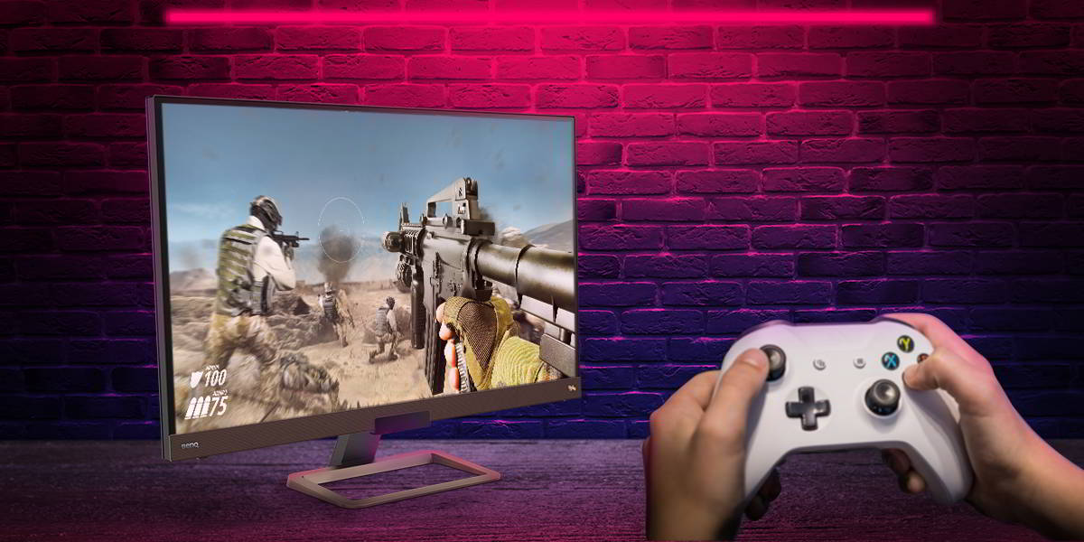 There is a gamer playing Xbox One on 4K HDR settings on your BenQ monitor.