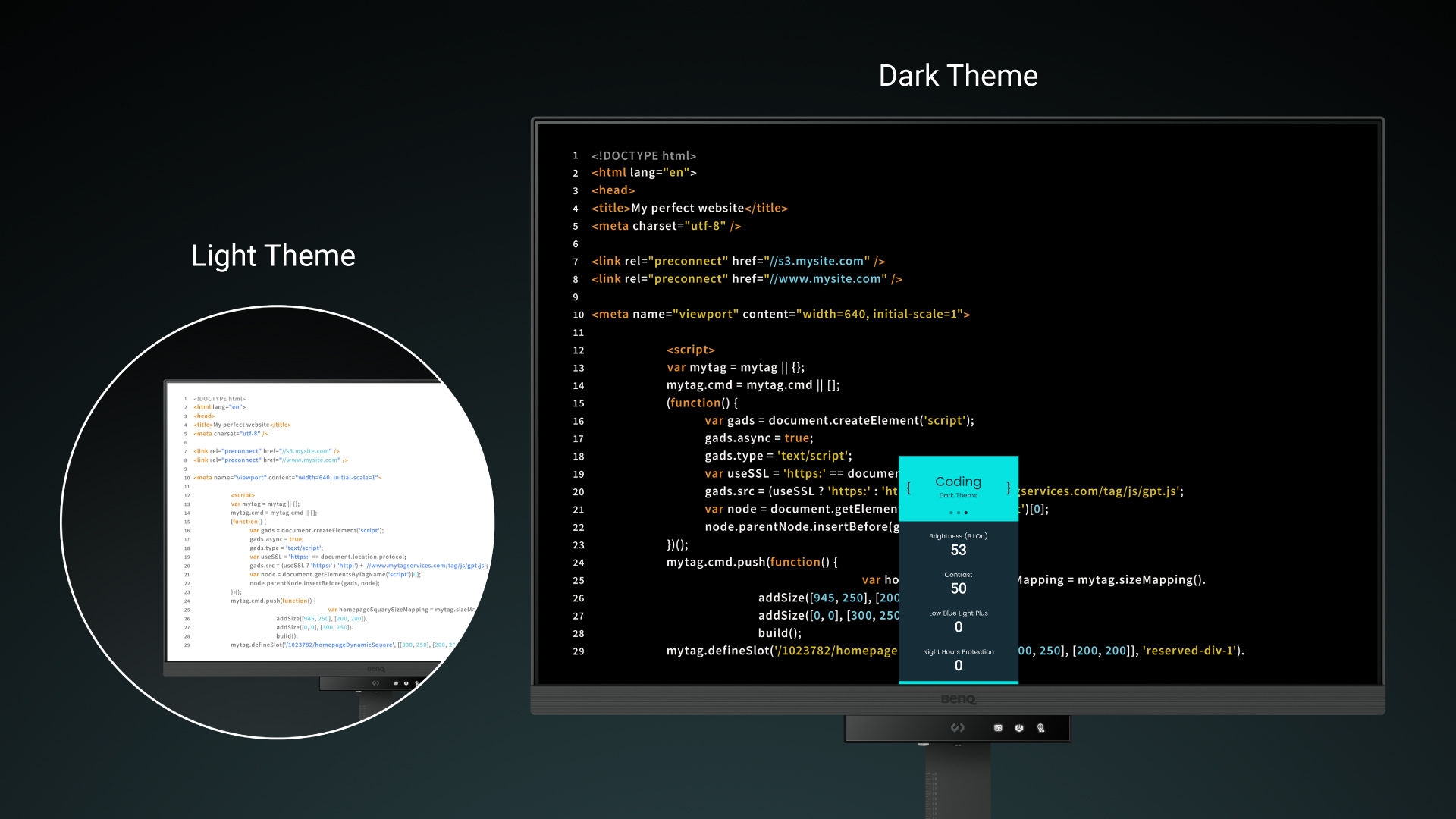 Bao gồm hai chế độ theme sáng (light) và tối (dark) có thể thay đổi phù hợp với điều kiện môi trường. Khả năng điều chỉnh độ sáng, độ sắc nét và độ tương phản linh hoạt nhằm đảm bảo sự thoải mái trong quá trình làm việc.