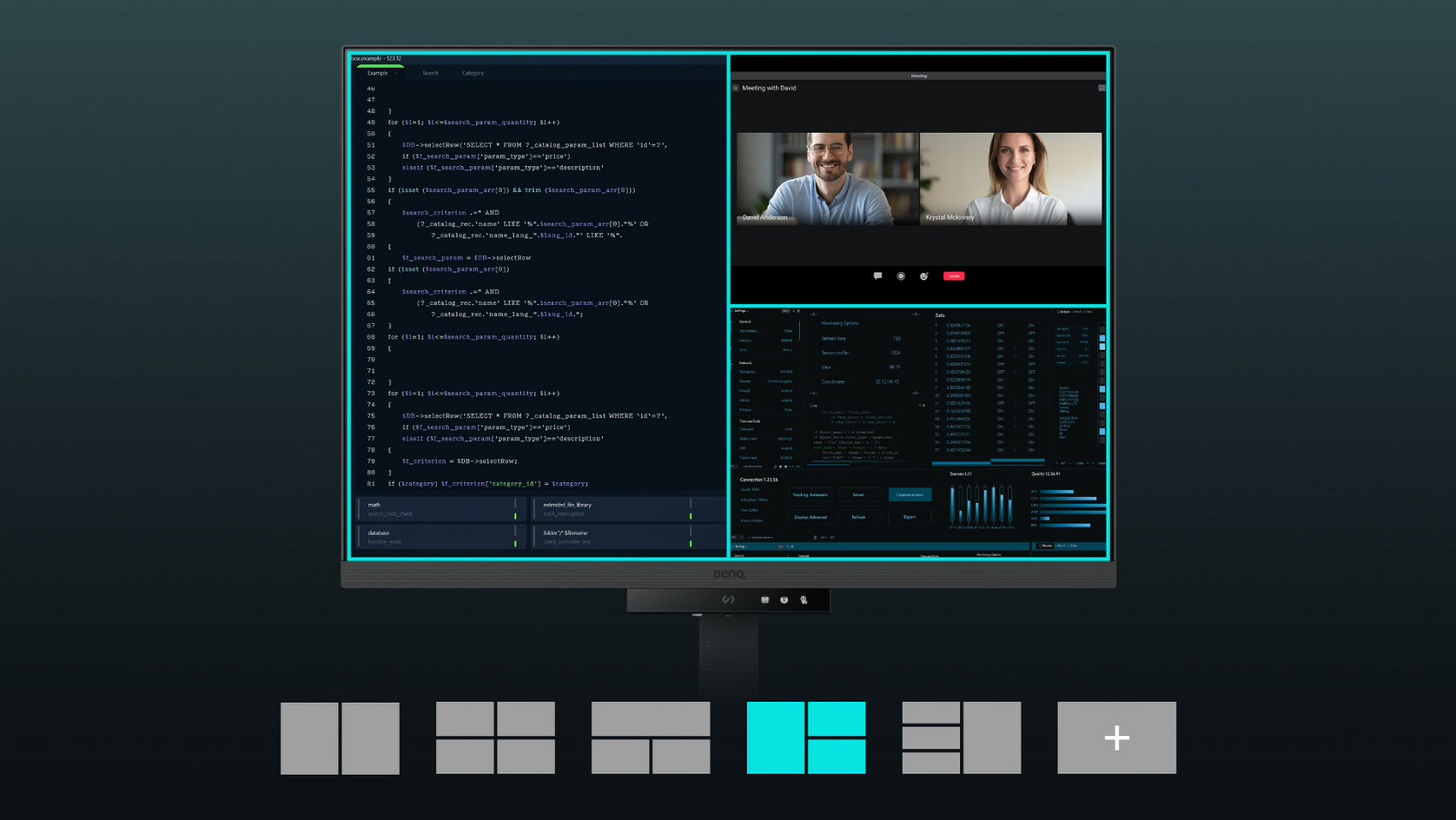 Launch Desktop Partition and drag the application you're working with into partitions by BenQ Display Pilot 2 with preset templates or customizing your own layouts.