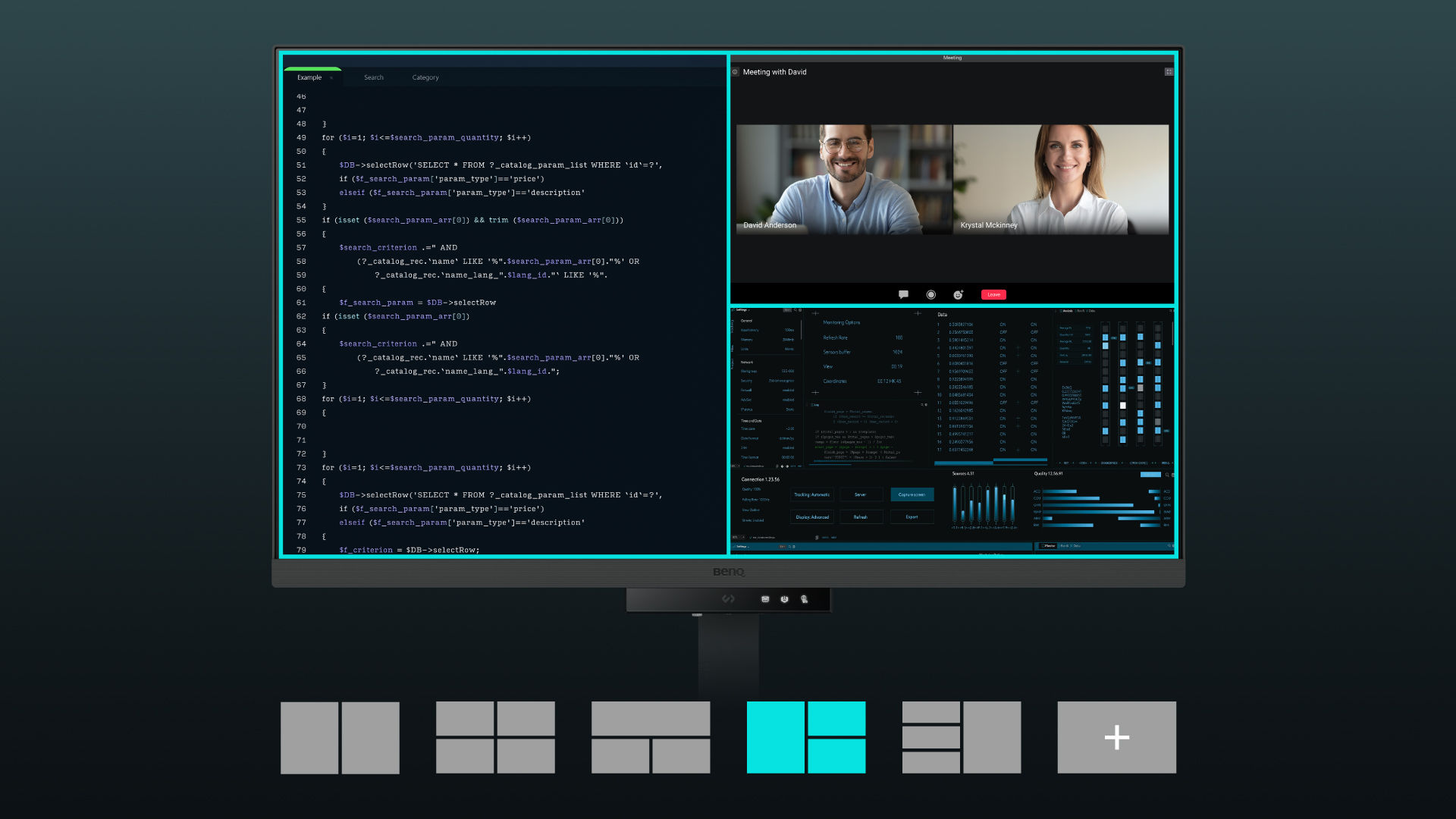BenQ RD320U's Desktop Partition and drag the application you're working with into partitions by using preset templates or by customizing your own layouts.
