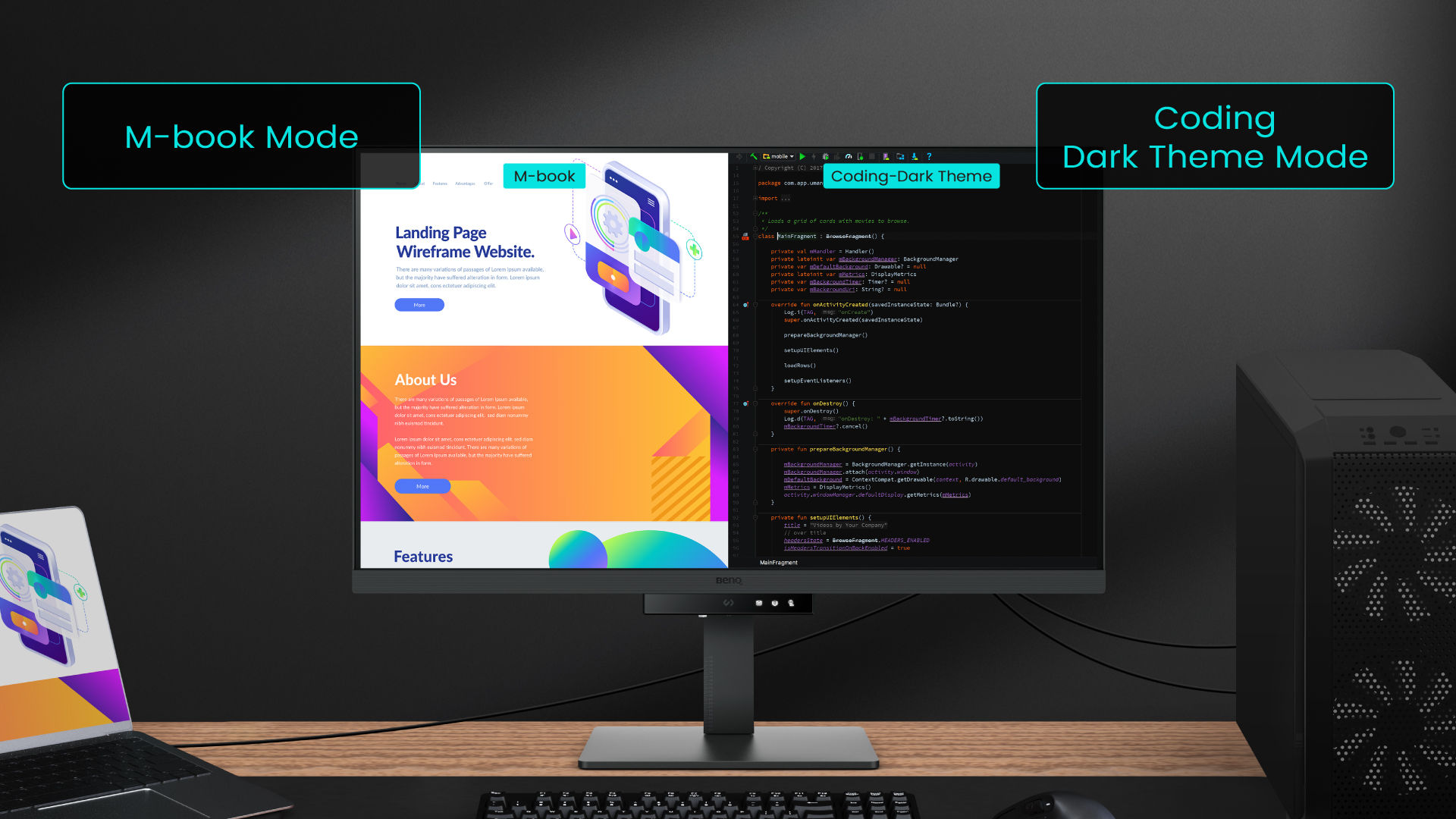 RD320U's DualView Plus with PIP/PBP not only displays dual sources simultaneously but also allows different color modes for each screen.