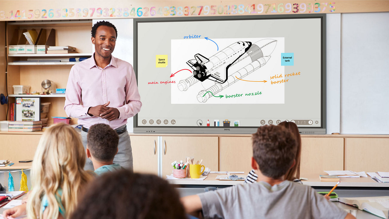 Teacher using BenQ Essential Series Board in classroom