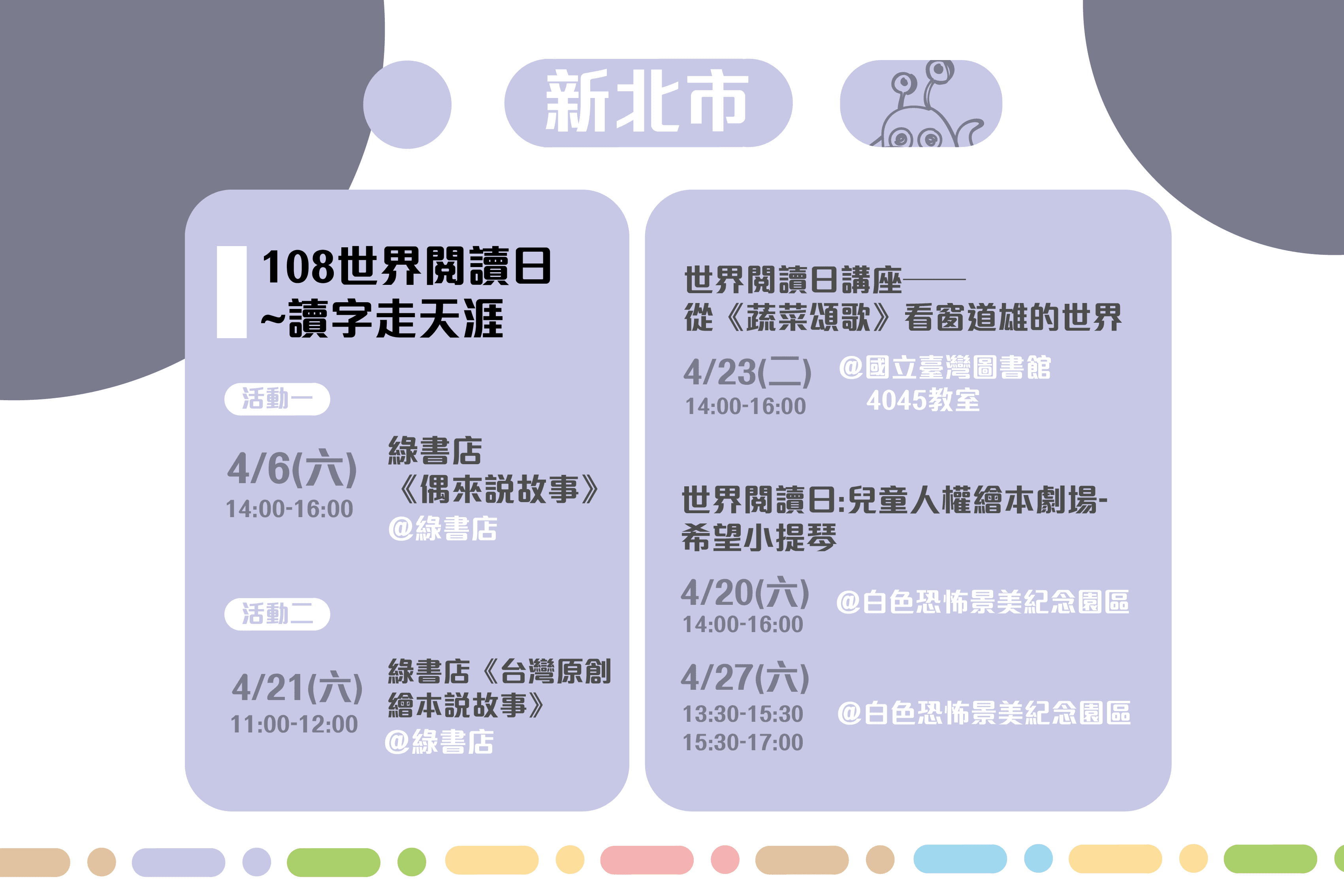 2019年4月兒童節 + 世界閱讀日活動懶人包-新北市