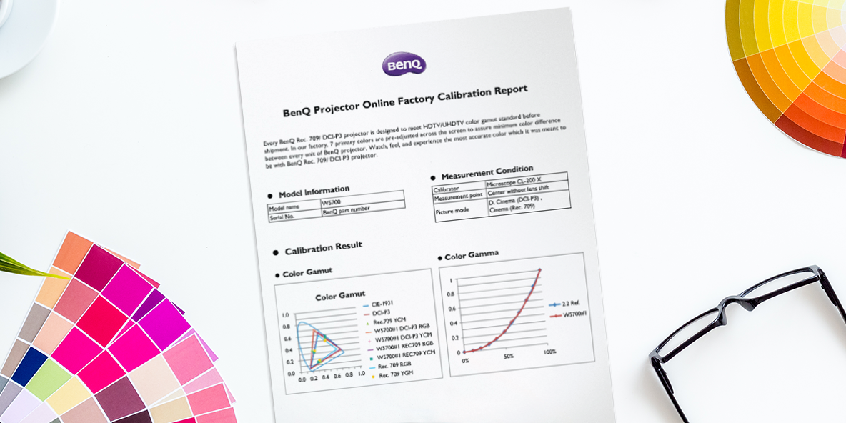 Individually calibrated projectors include detailed factory reports