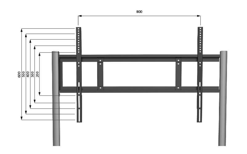 IT1001 follows VESA standards, for you to mount displays with holes of up to 800 x 600 mm.