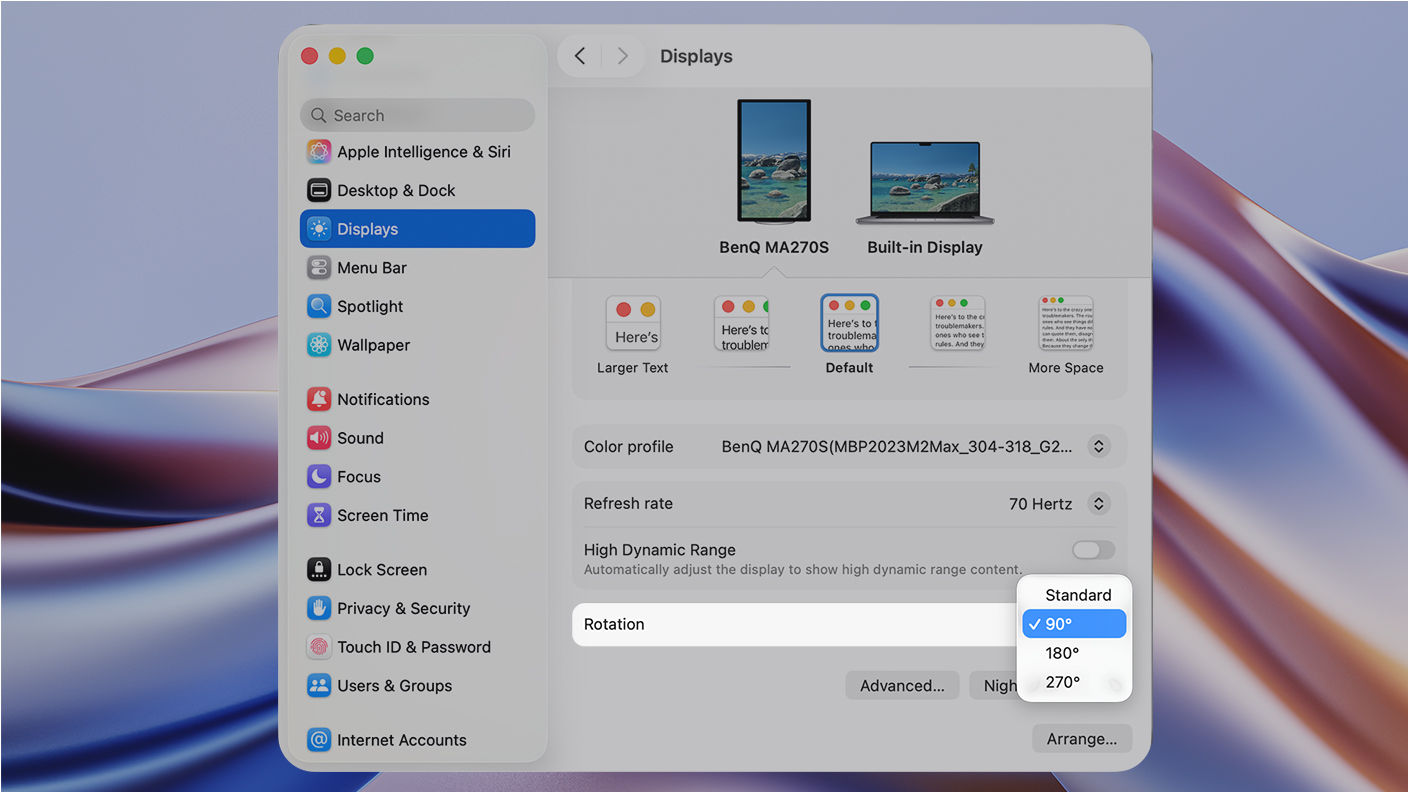 MacBook external monitor setup rotation