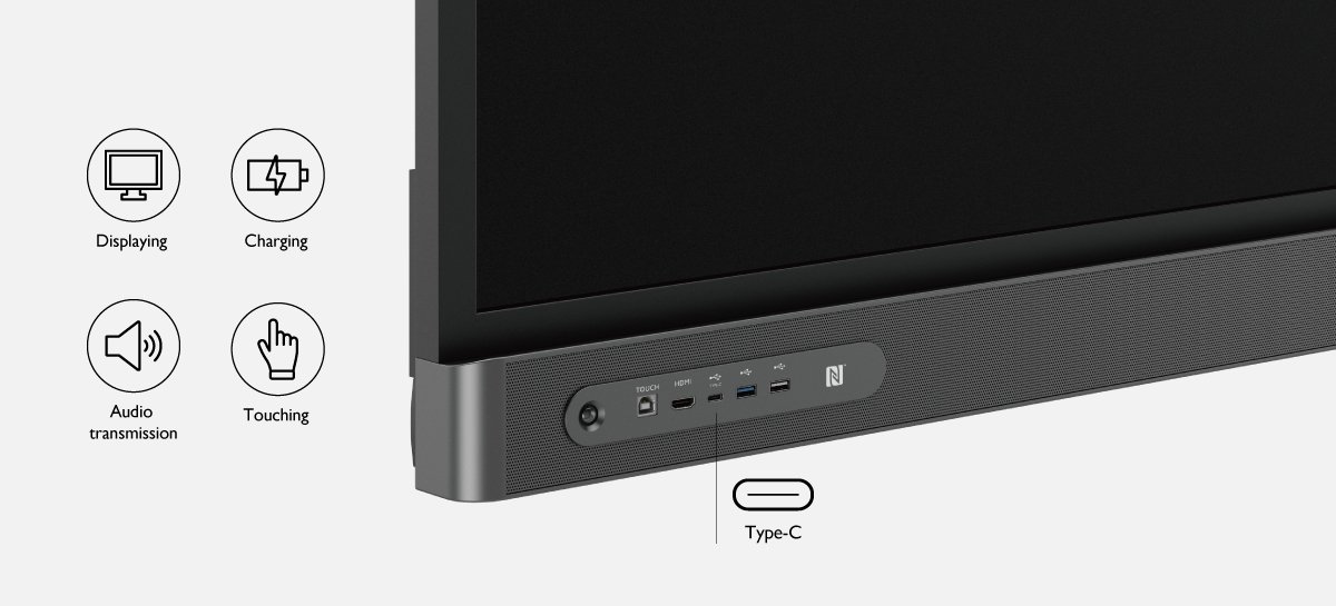 BenQ interactive display's HDMI out ports enable teachers to share their board video and audio to a projector or other device, USB-C port enable quick and easy connection to Chromebooks, Macbooks, and newer Windows notebooks
