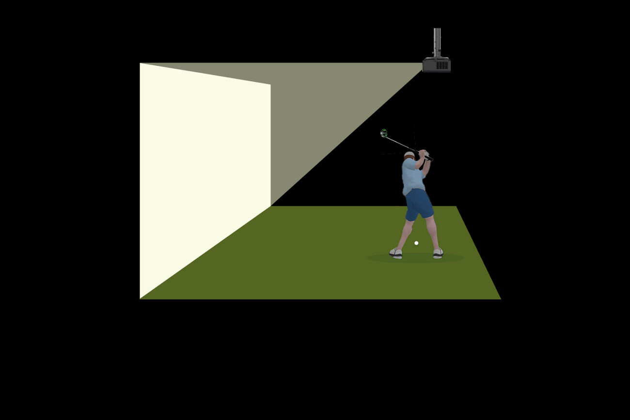 Throw Ratio 0.69-0.83: Positioned safely behind the golfer, preventing pop-up shot damage and keeping the swing path clear.