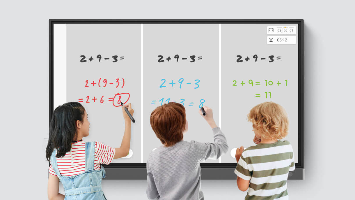 Schüler spielen gegeneinander an interaktiver Tafel