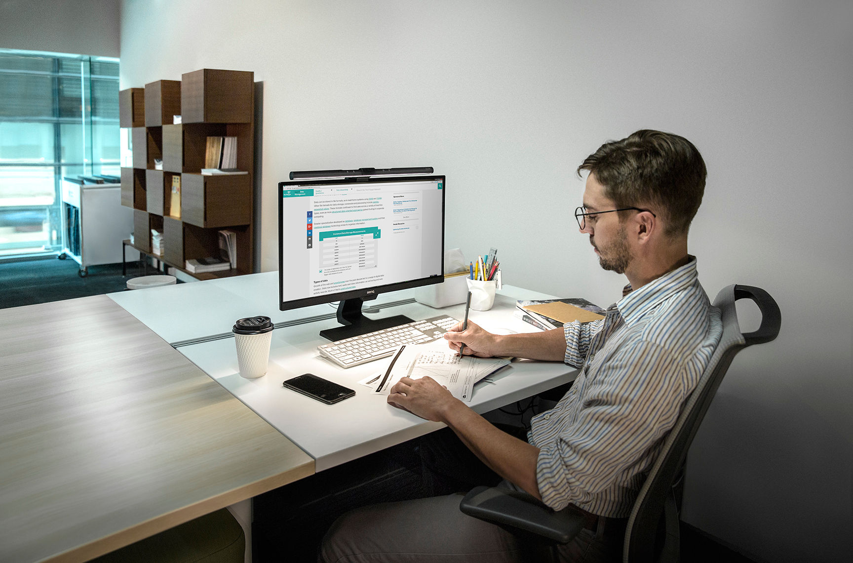 ScreenBar monitor light bar enhances productivity, reduces eye strain, and improves overall well-being with its ergonomic lighting.