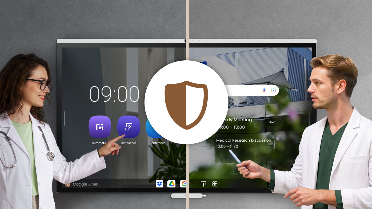 Healthcare professionals securely accessing a BenQ Board with NFC single sign-on