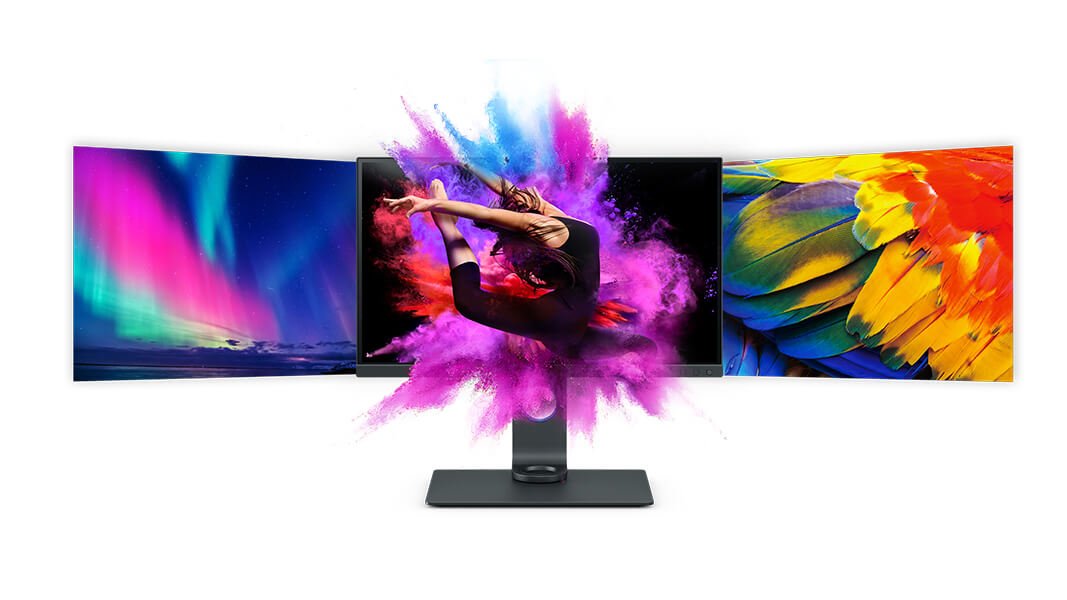 There are three colorful monitors that come with sRGB, AdobeRGB and DCI-P3 and meet industry standards of color gamuts.