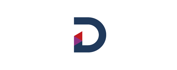 A white icon with a blue and red "D" representing BenQ DMS, an IT-friendly tool that simplifies device management for a large BenQ digital signage fleet.