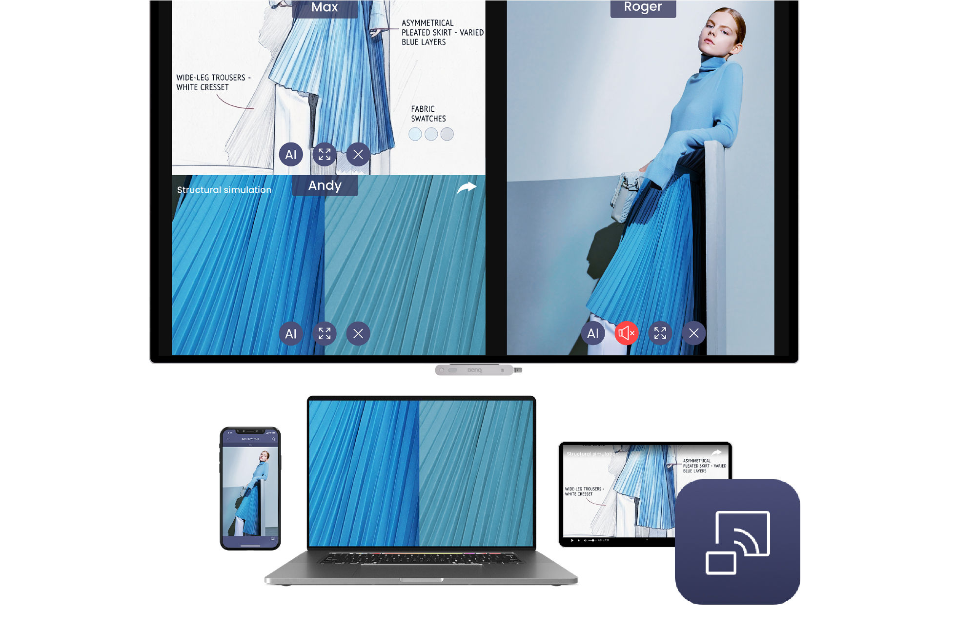 Creative content shared wirelessly from laptops and mobile devices to a BenQ Board using InstaShare 2