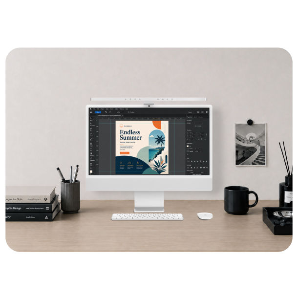 BenQ iScreenBar completing a silver iMac desktop setup with a seamless, integrated design.