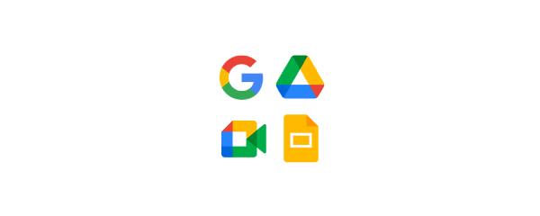The Google "G" logo surrounded by icons for Drive, Meet, and Docs, highlighting the Google Core services integrated into BenQ digital signage for efficient corporate collaboration.