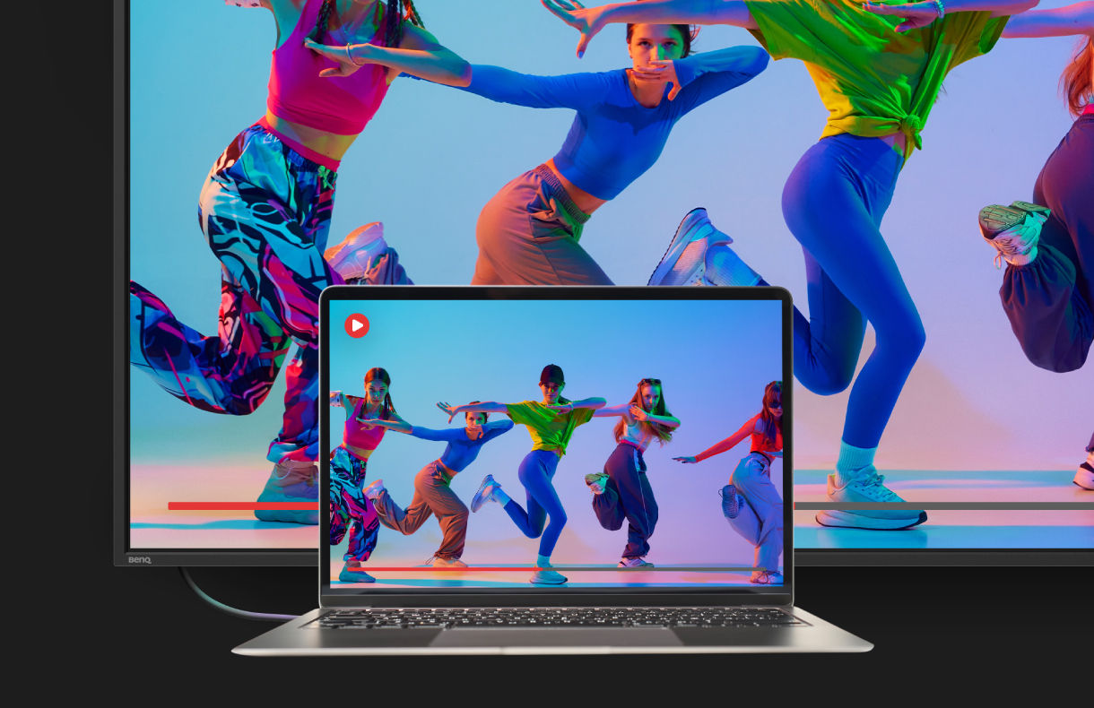 A silver sports car driving on a track shown on a BenQ digital signage screen in Cinema mode, featuring vivid colors and deeper blacks for an immersive visual experience.