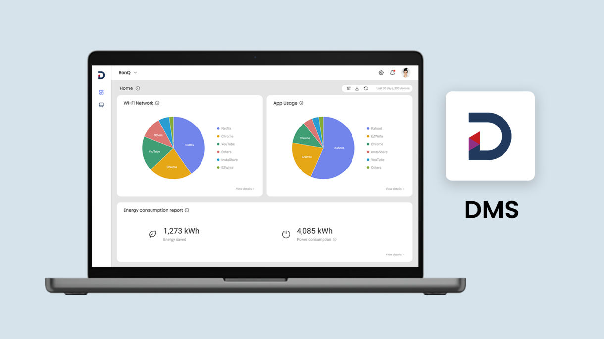 The BenQ Device Management Solution (DMS) lets IT admins manage SL04 signage remotely by handling device settings, power schedules, firmware updates, app installations, and more.