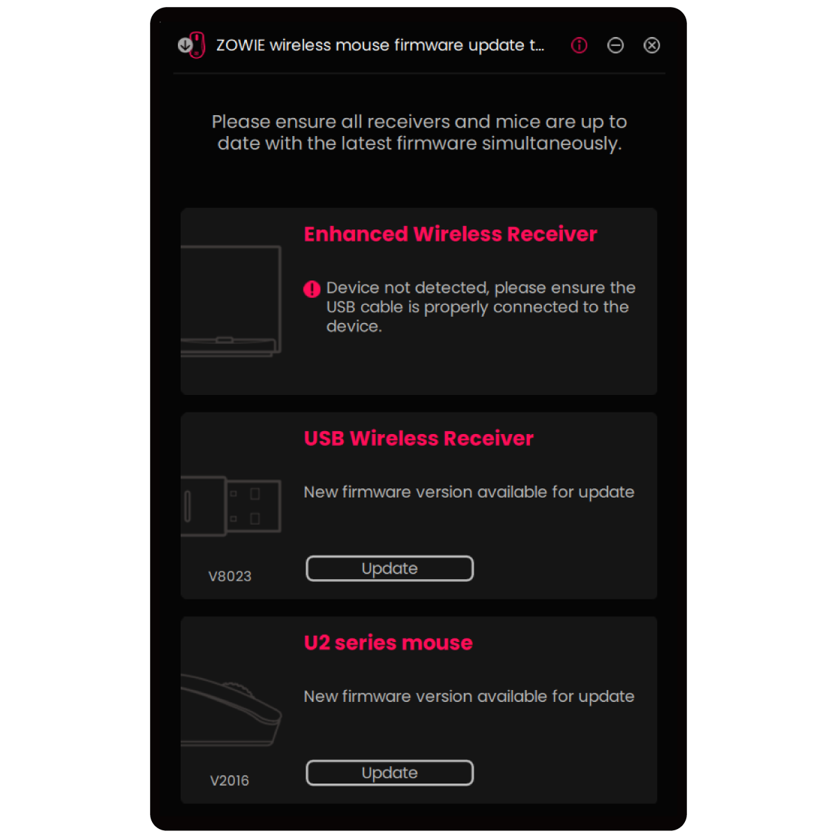 instrukcja przed aktualizacją firmware dla zowie usb dongle