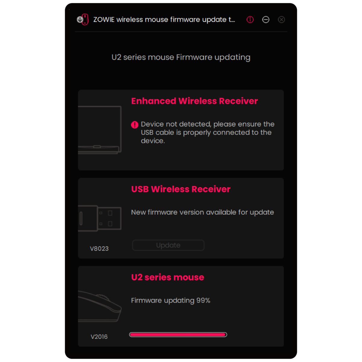 instruction pendant la mise à jour du micrologiciel pour la clé USB zowie