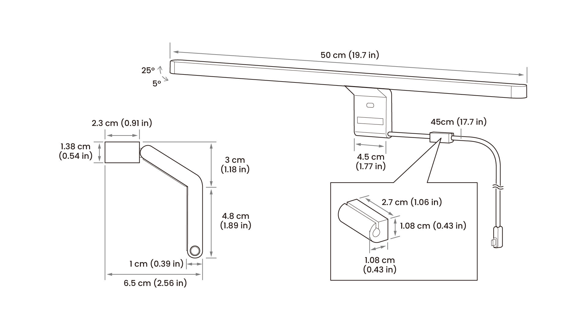 BenQ iScreenBar monitor light bar dimensions