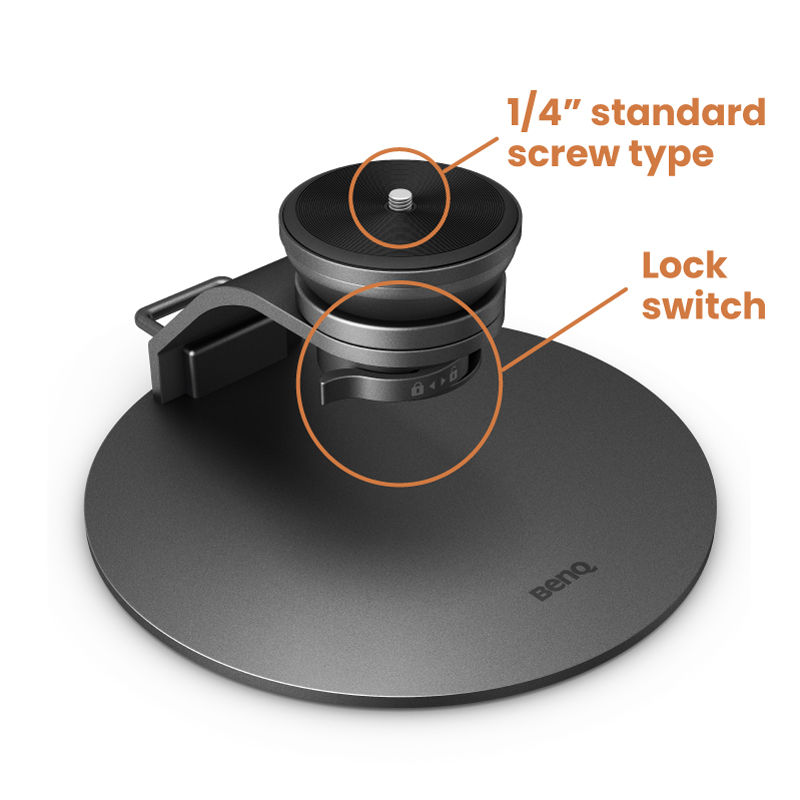 BenQ projector stand base with universal 1/4-inch screw mount and quick-lock switch for stable tabletop setup