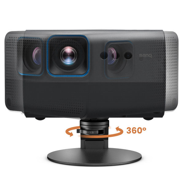 BenQ projector on adjustable stand with 360-degree horizontal rotation for flexible viewing angles