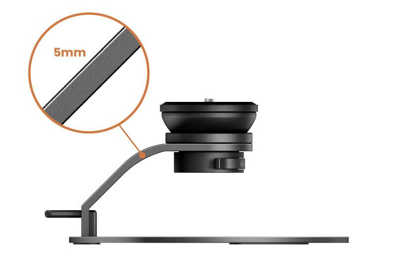 Side view of BenQ projector stand with durable 5mm curved metal arm for long-lasting support