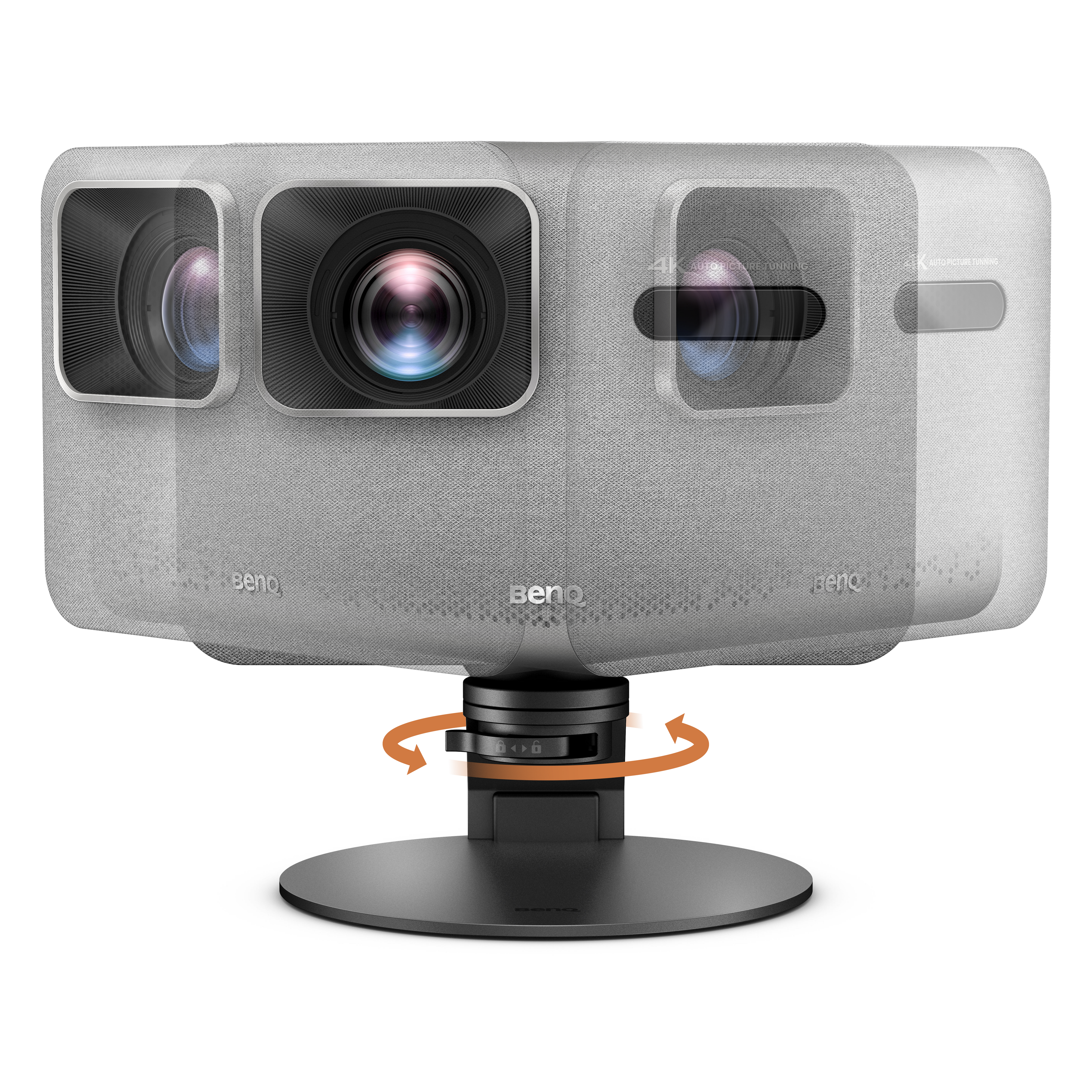 BenQ projector on adjustable stand with 360-degree horizontal rotation for flexible viewing angles