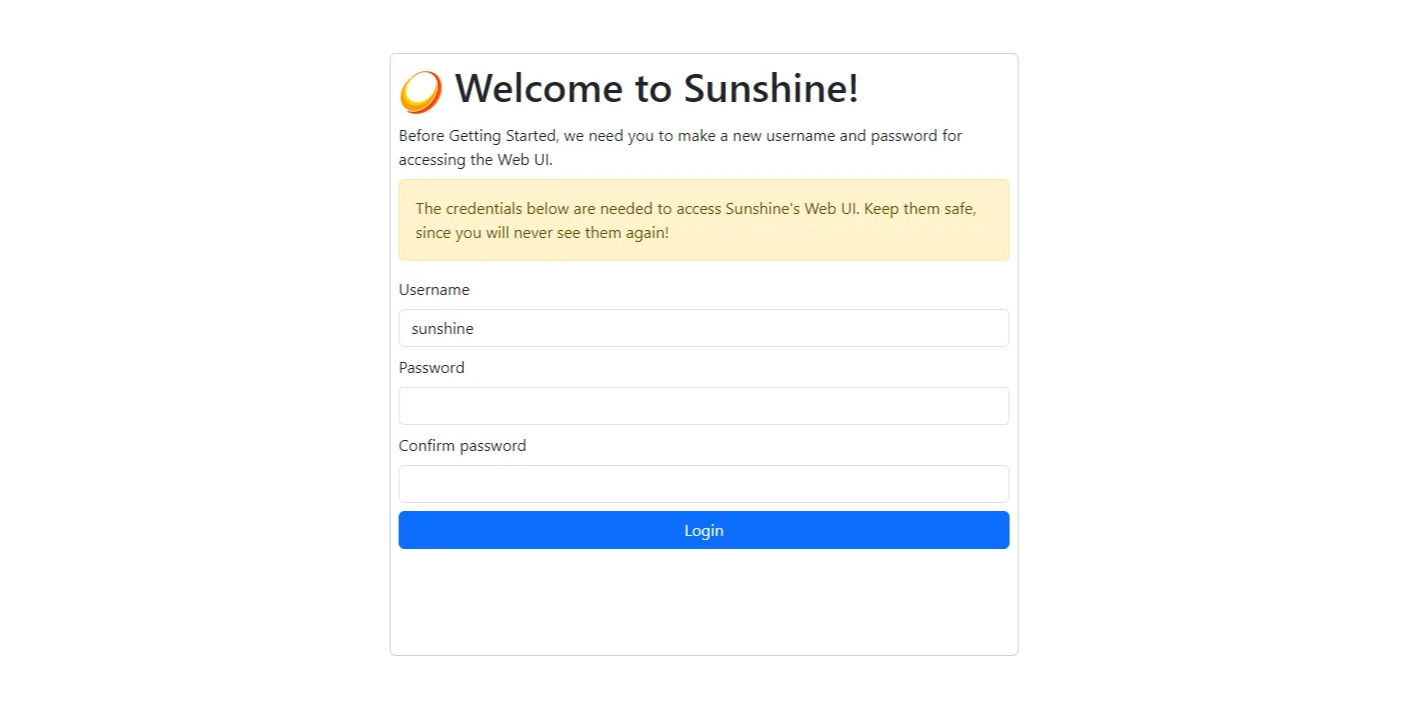 sunshine username and password