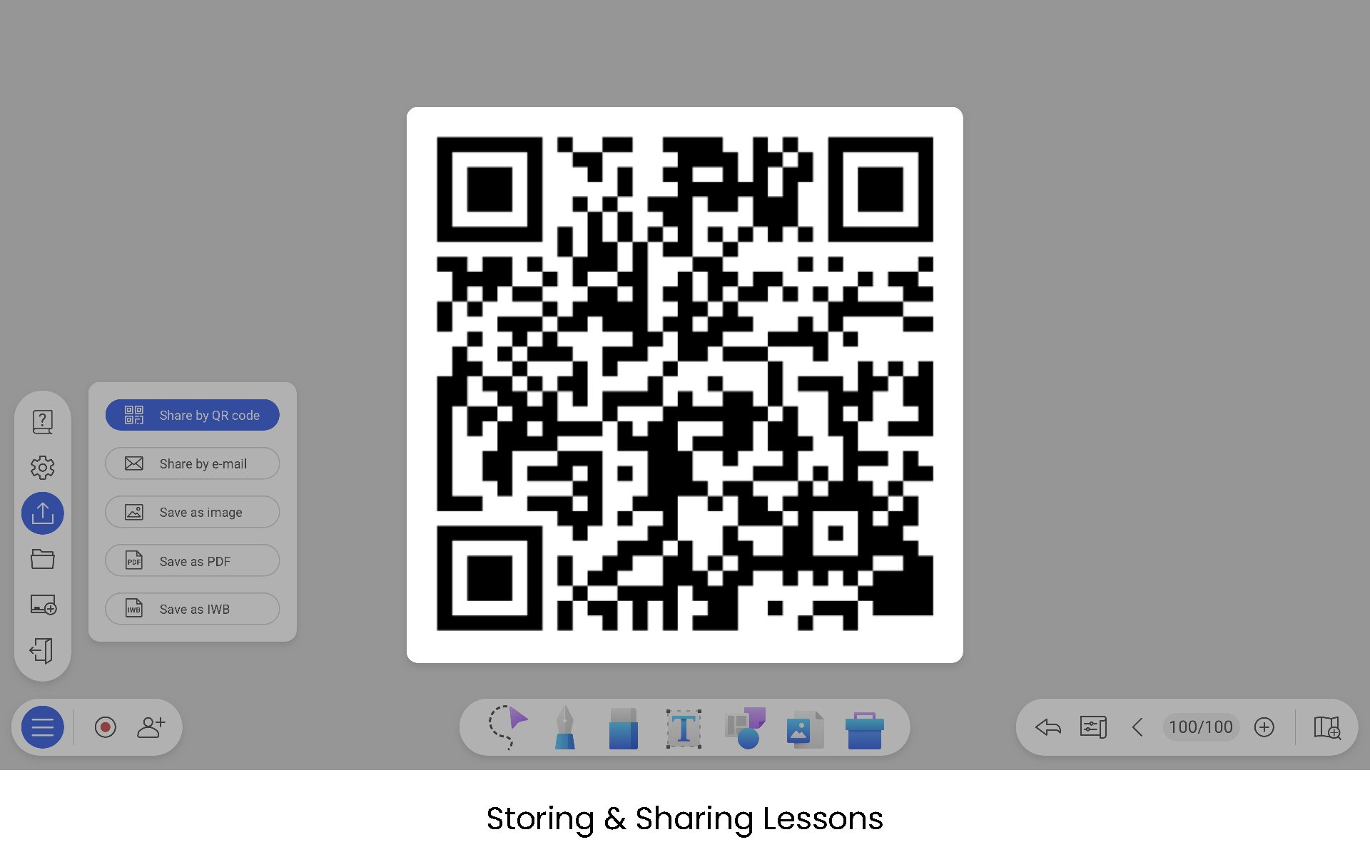 Teacher can share lessons to students via QR code generated from BenQ EZWrite 6 whiteboard software.
