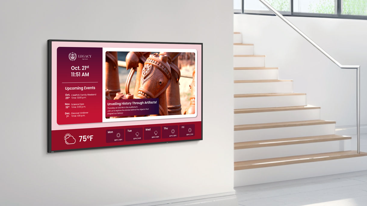 Digital Signage with X-Sign software, enabling effortless remote content creation, management, and display for announcements, menus, scores, and more.