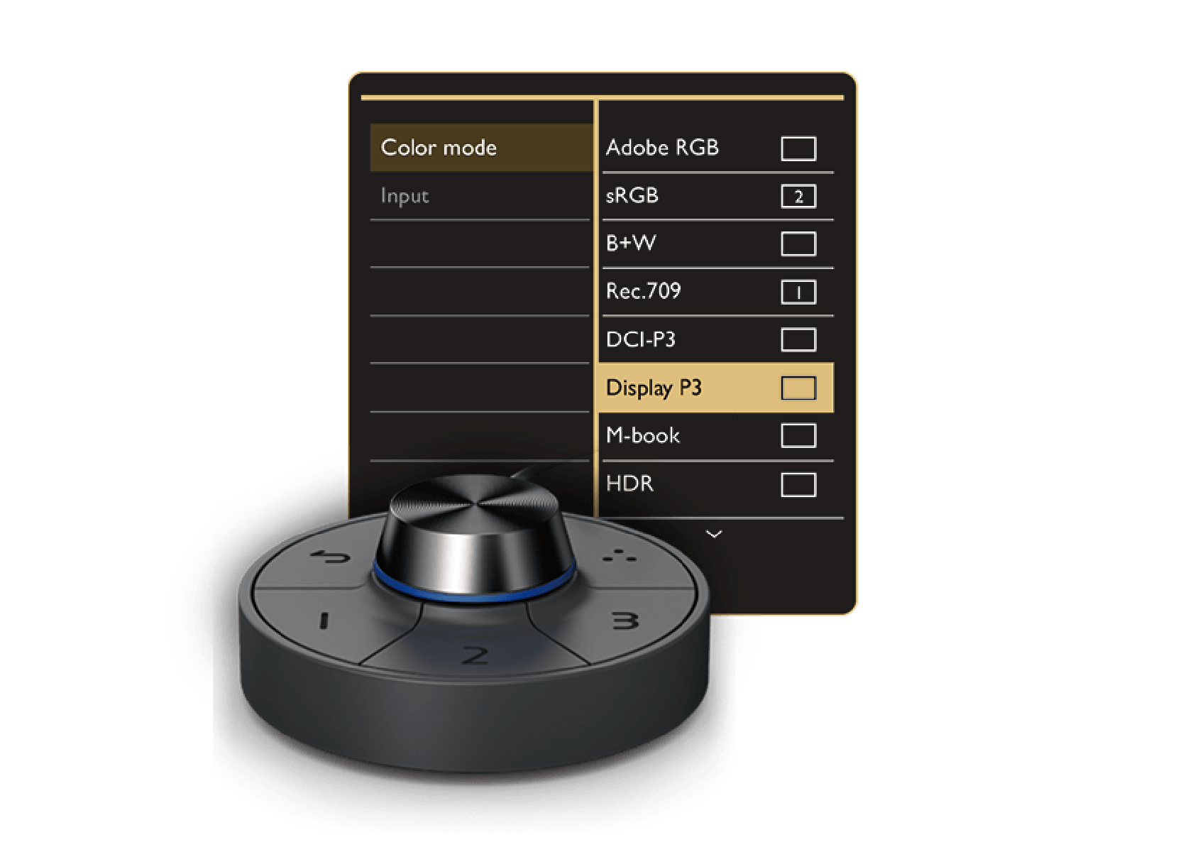 using hotkey puck g2 of benq photographer monitor to access preferred color modes and features using these preset shortcuts