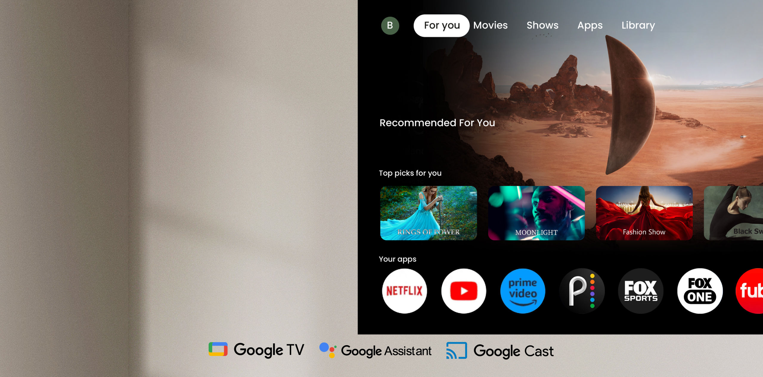 BenQ TH575i mit Google-TV, Netflix, YouTube und Disney+ sowie Sprachsteuerung über Google Assistant.