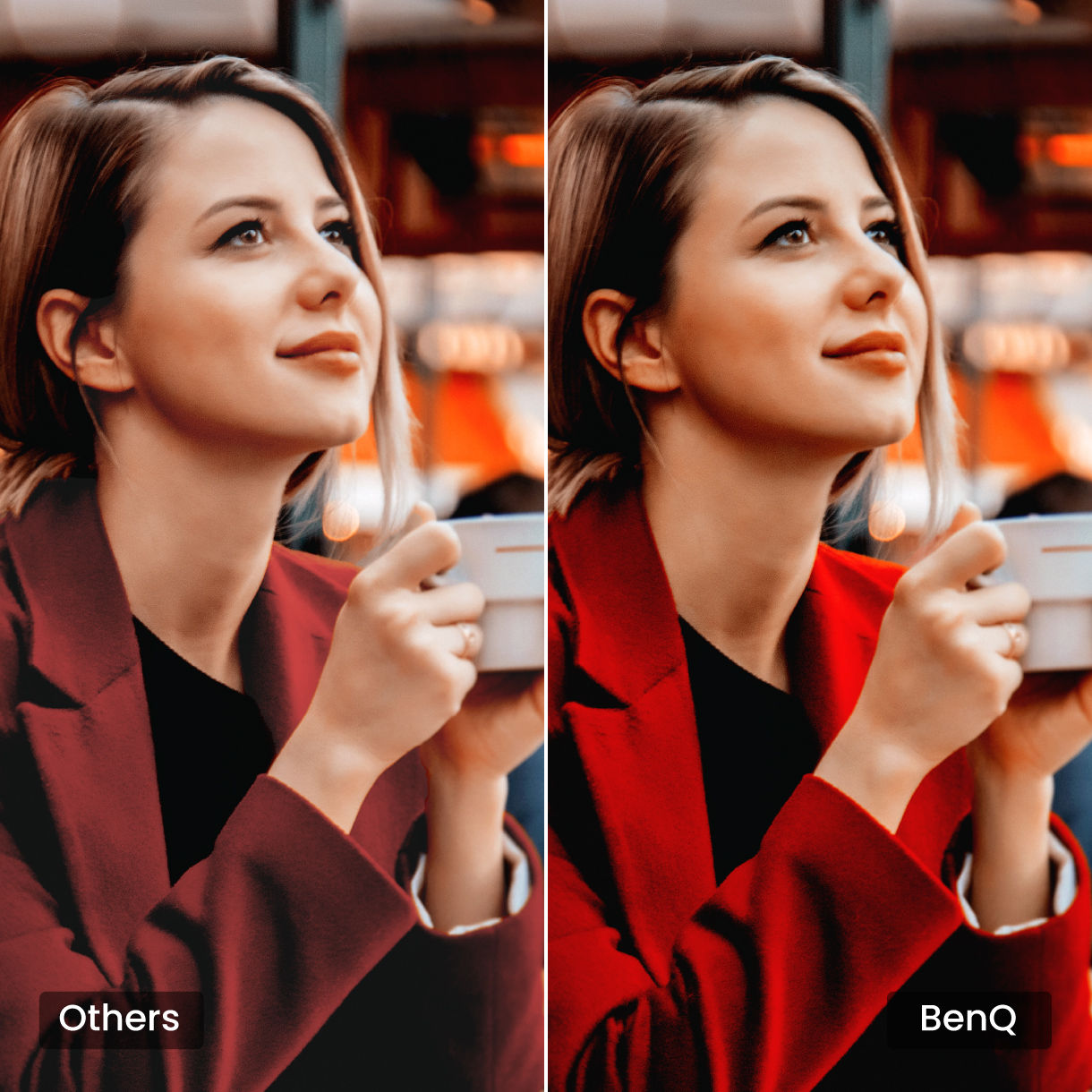 Vergleich: TH575i Cinema Mode mit natürlichen, lebendigen Farben vs. blasse Farben bei Standard-Projektoren.